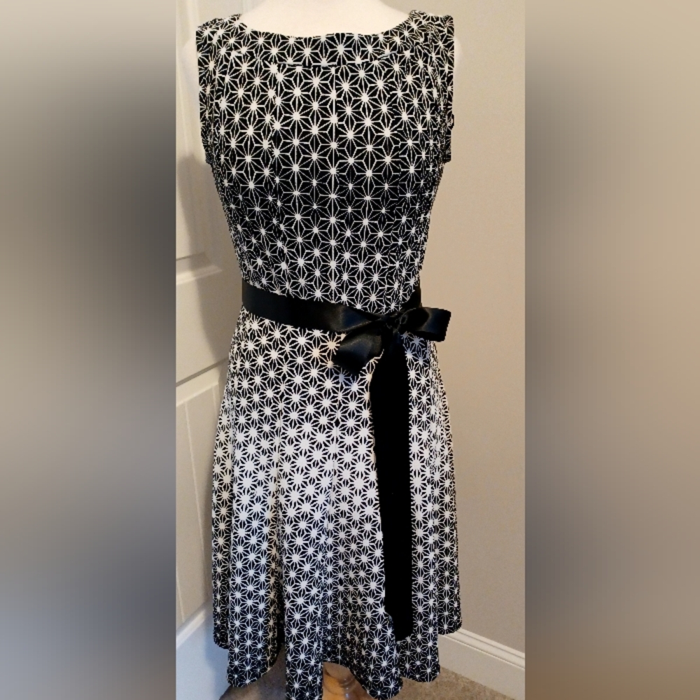 Black and White Sleeveless A-Line Midi Dress #0132